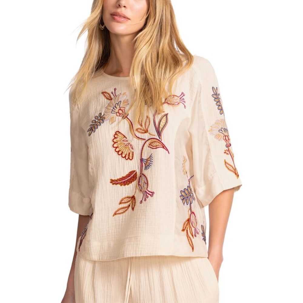 Johnny Was Womens  Mixed Media Dolman Blouse, Pink